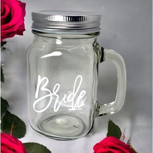 NWT Wool + Pepper Co. BRIDE Glass Mason Jar Cup with Handle